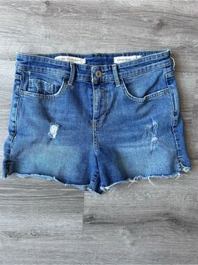 Women’s Anthropologie Pilcro and the letterpress distressed denim shorts size 28